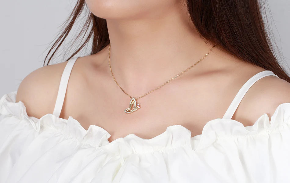 925 Sterling Silver Butterfly Necklaces Pendant 14K Gold plated Necklace for Women Jewellery