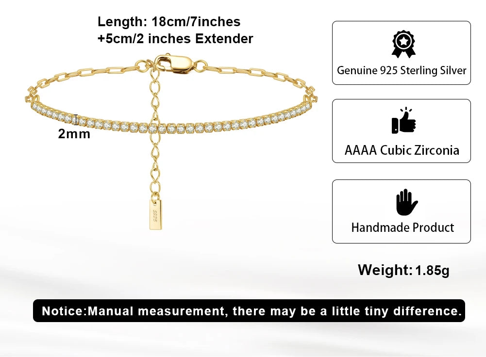 Gold Plated & Sterling Silver Paperclip Tennis Bracelet For Women