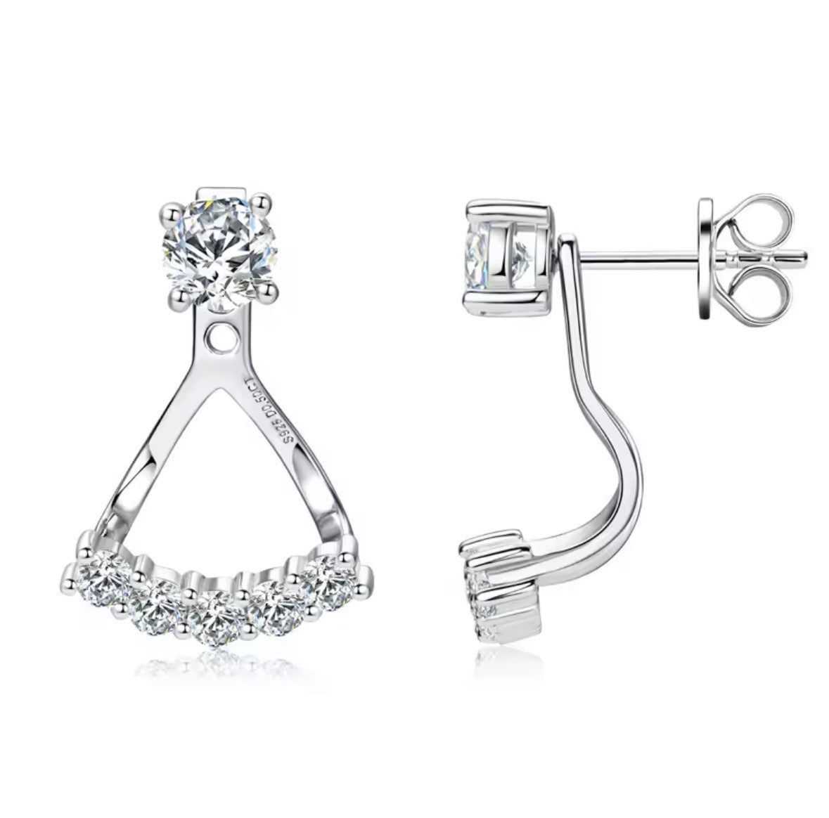 Sterling Silver Moissanite Stud Style Multiple Stones Drop Earrings