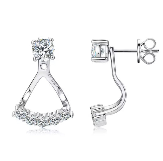 Sterling Silver Moissanite Stud Style Multiple Stones Drop Earrings