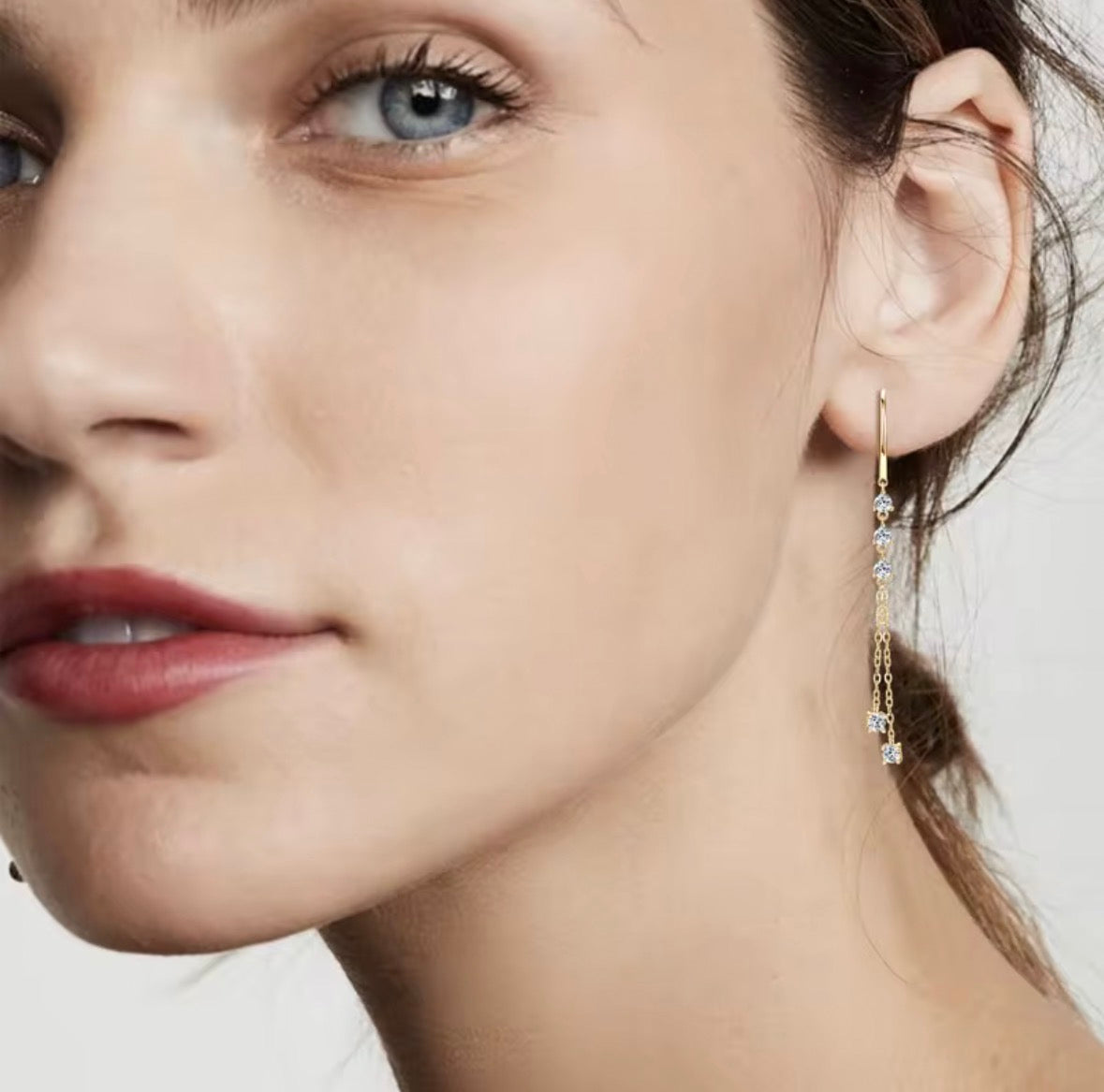 Sterling Silver Moissanite Drop Chain multiple Stone Earrings