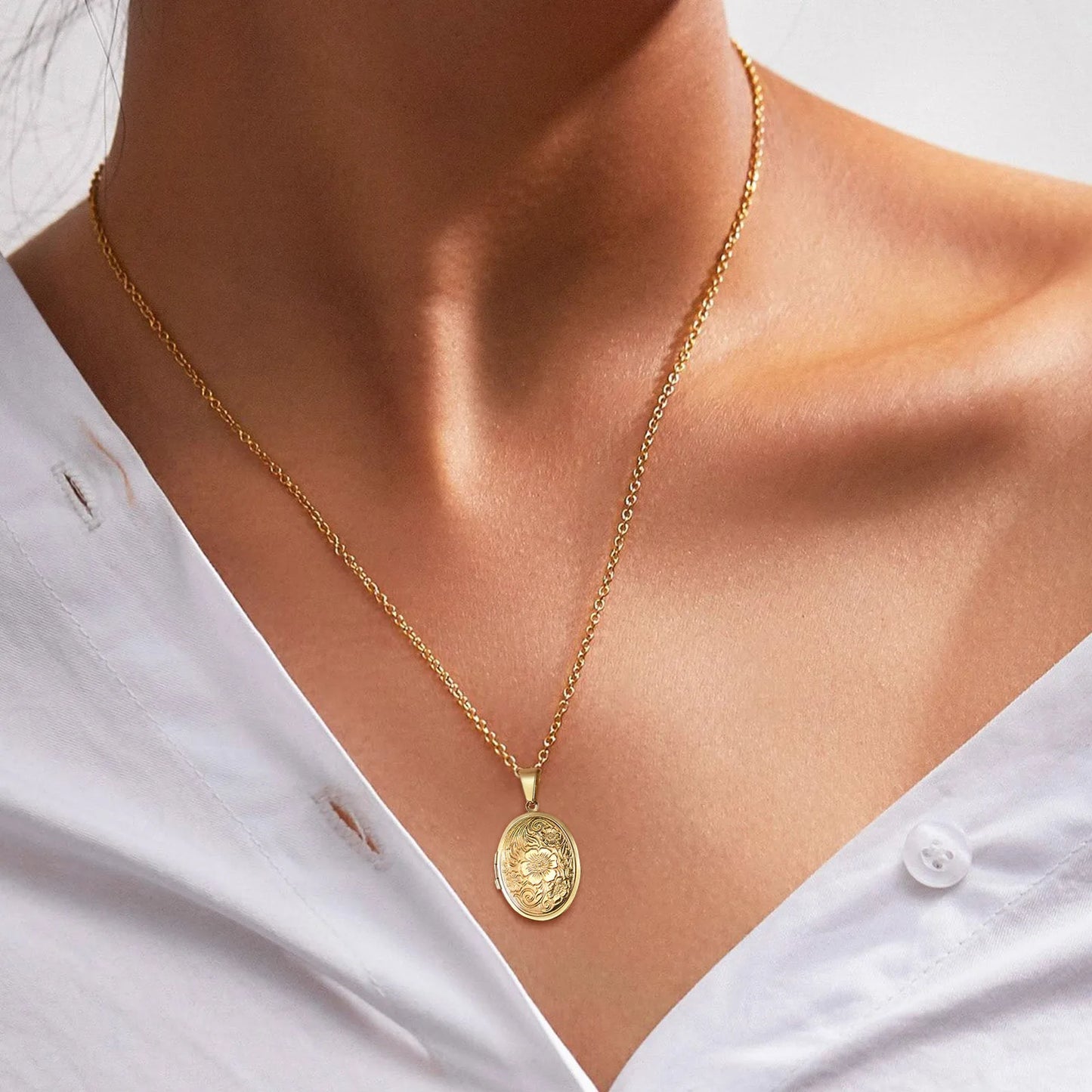 Oval Heart Locket Pendant Necklaces for Women Men Stainless Steel Photo Frame Promise Love Jewellery