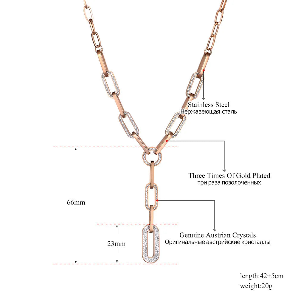 Hiphop/Rock Titanium Stainless Steel Crystal Paperclip Chain & Link Necklace