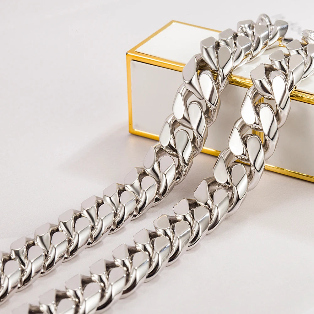 Hip Hop Paved Ruggedly Wide 12MM Curb Cuban Chain 925 Sterling Silver Necklace Necklaces For Men