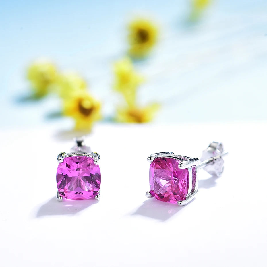 Sterling Silver Gemstone Tanzanite Emerald Morganite Aquamarine Ruby Sapphire Stud Earrings for Women