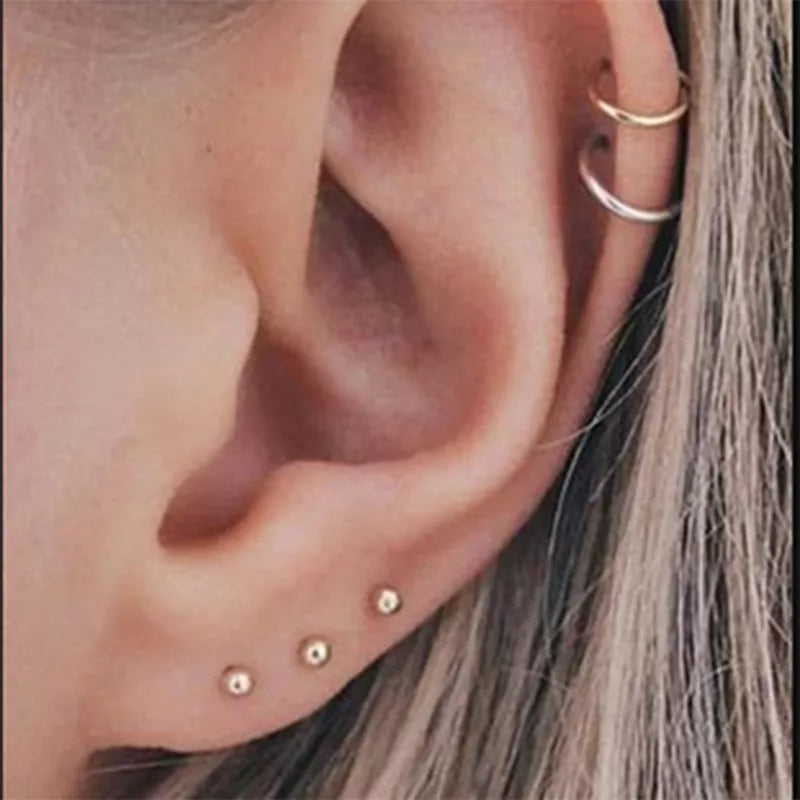 925 Sterling Silver Gold-plated 2/3/4mm Earrings Small Piercing Stud Earring for Women Fashion Jewelry
