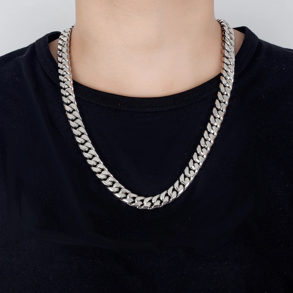 Hip Hop Paved Ruggedly Wide 12MM Curb Cuban Chain 925 Sterling Silver Necklace Necklaces For Men