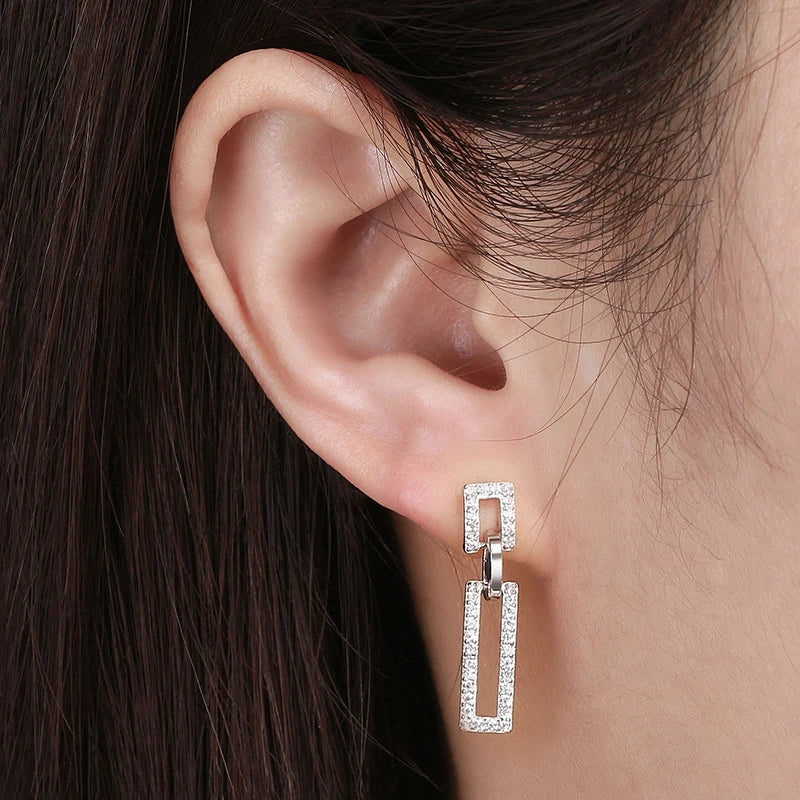 Sterling Silver Drop Earrings Rectangle Dangle For Women