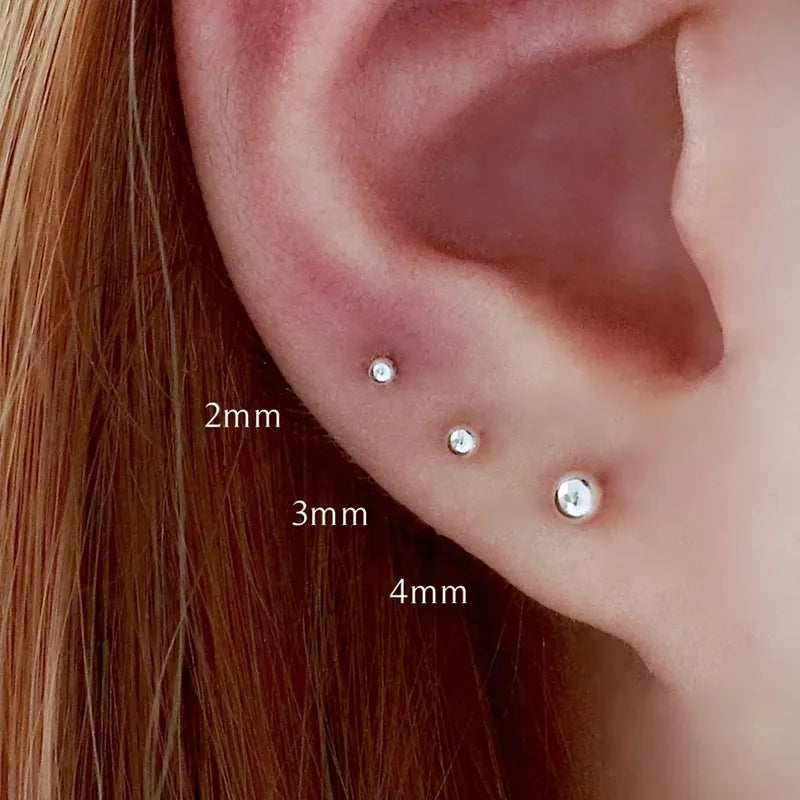 925 Sterling Silver Gold-plated 2/3/4mm Earrings Small Piercing Stud Earring for Women Fashion Jewelry
