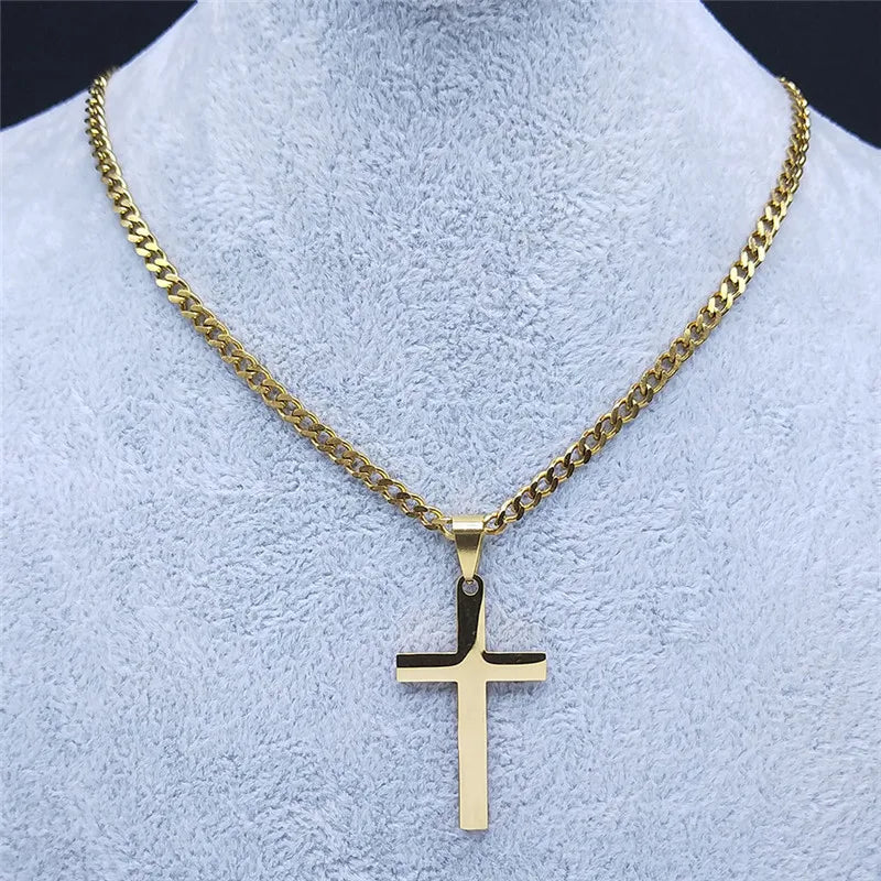 Stainless Steel Cross Chain Necklace for Men Women