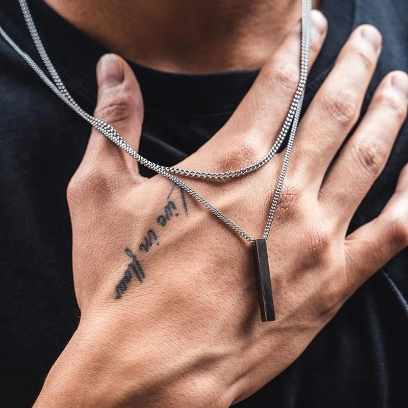 hot classic Rectangle Pendant Necklace men Stainless Steel Black color Cuban Chain Necklace For Men Jewelry