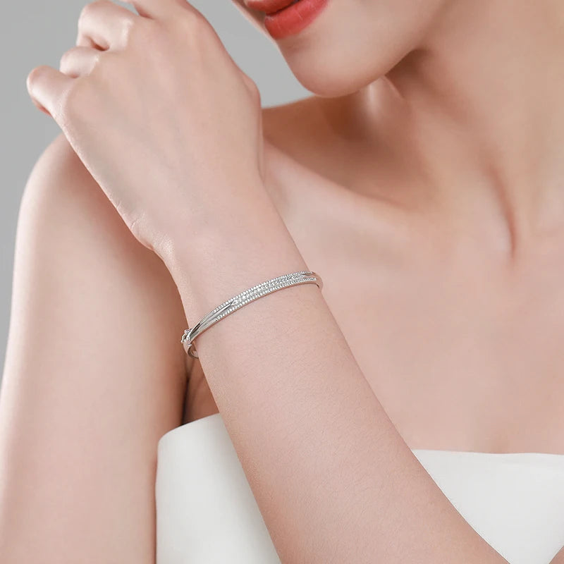 Sterling Silver Cubic Zirconia Charm Bracelet & Bangle For Women
