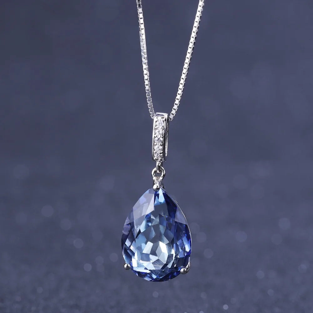 Natural Iolite Blue Mystic Quartz Pendant Necklace Sterling Silver Jewelry