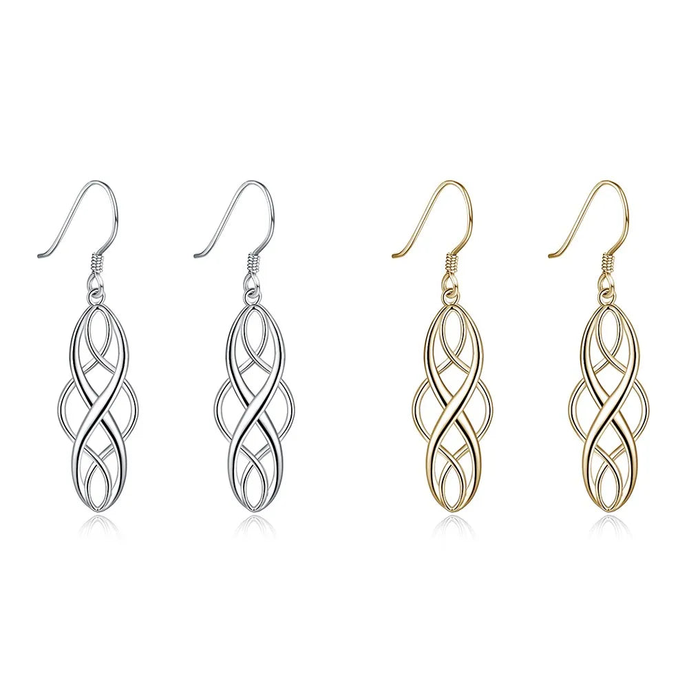925 Sterling Silver Fashion Geometric Infinity Ladies Drop Earrings Jewelry Women