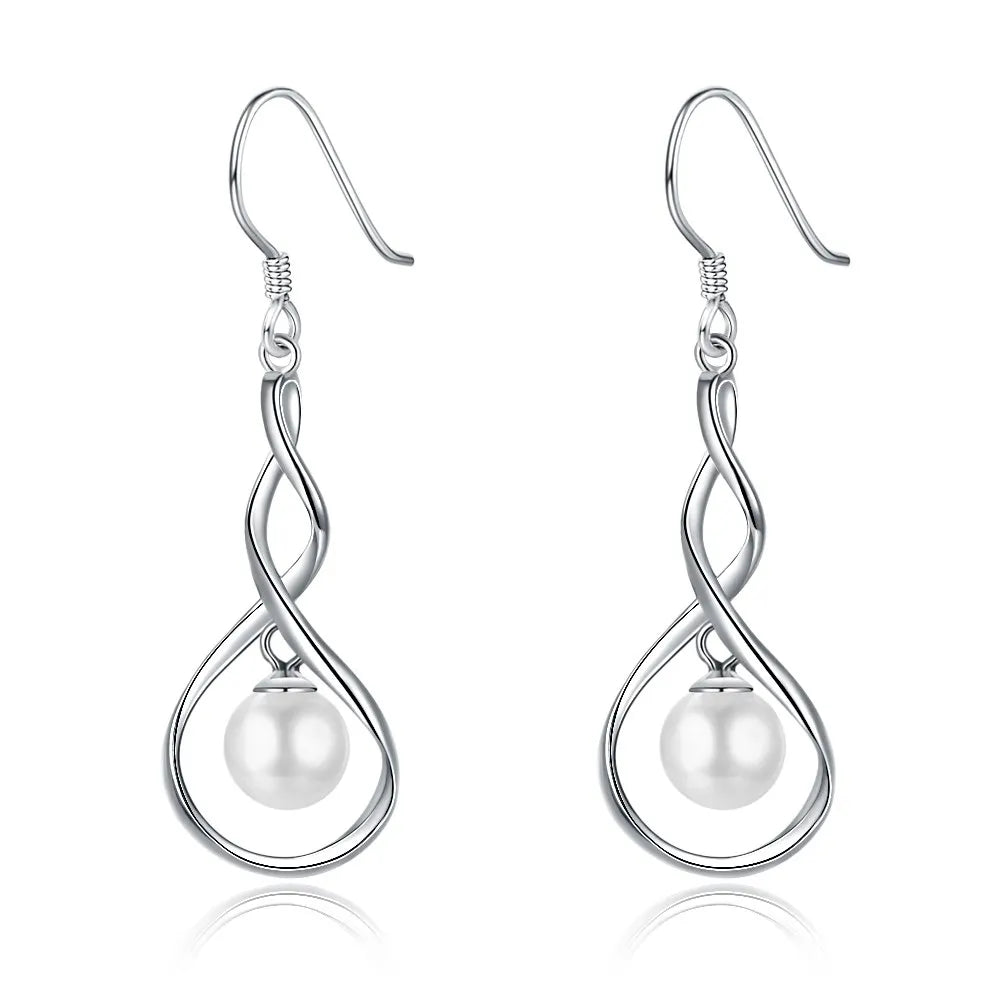 Freshwater Pearl Hook Earrings For Women 925 Sterling Silver Infinity Earring Jewelry