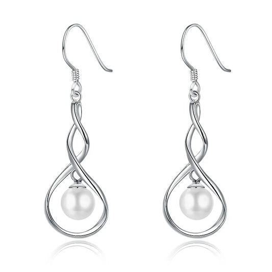 Freshwater Pearl Hook Earrings For Women 925 Sterling Silver Infinity Earring Jewelry