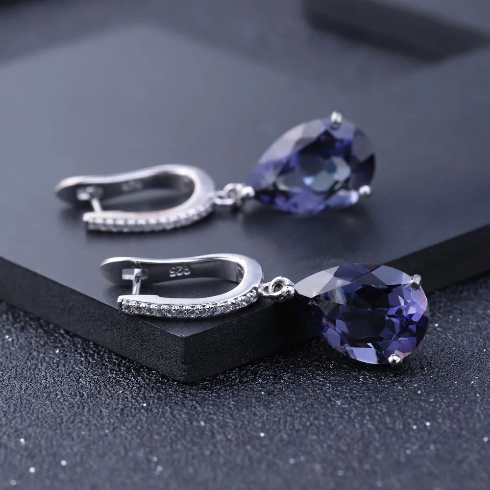 Natural Blue Mystic Quartz Gemstone Sterling Silver Water Drop Earrings