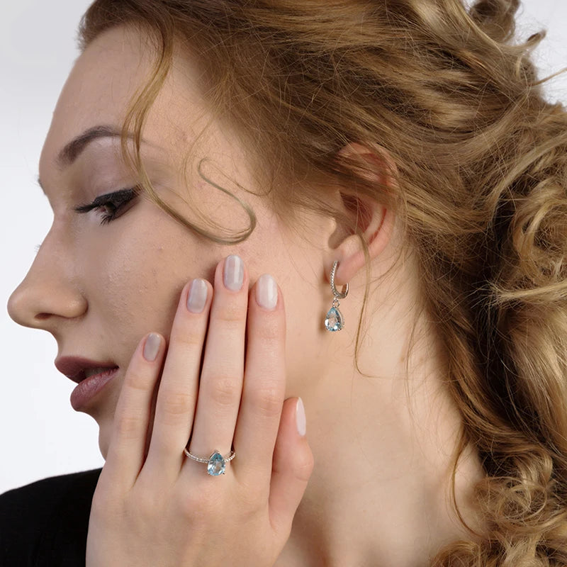Natural Sky Blue Topaz Sterling Silver Earrings
