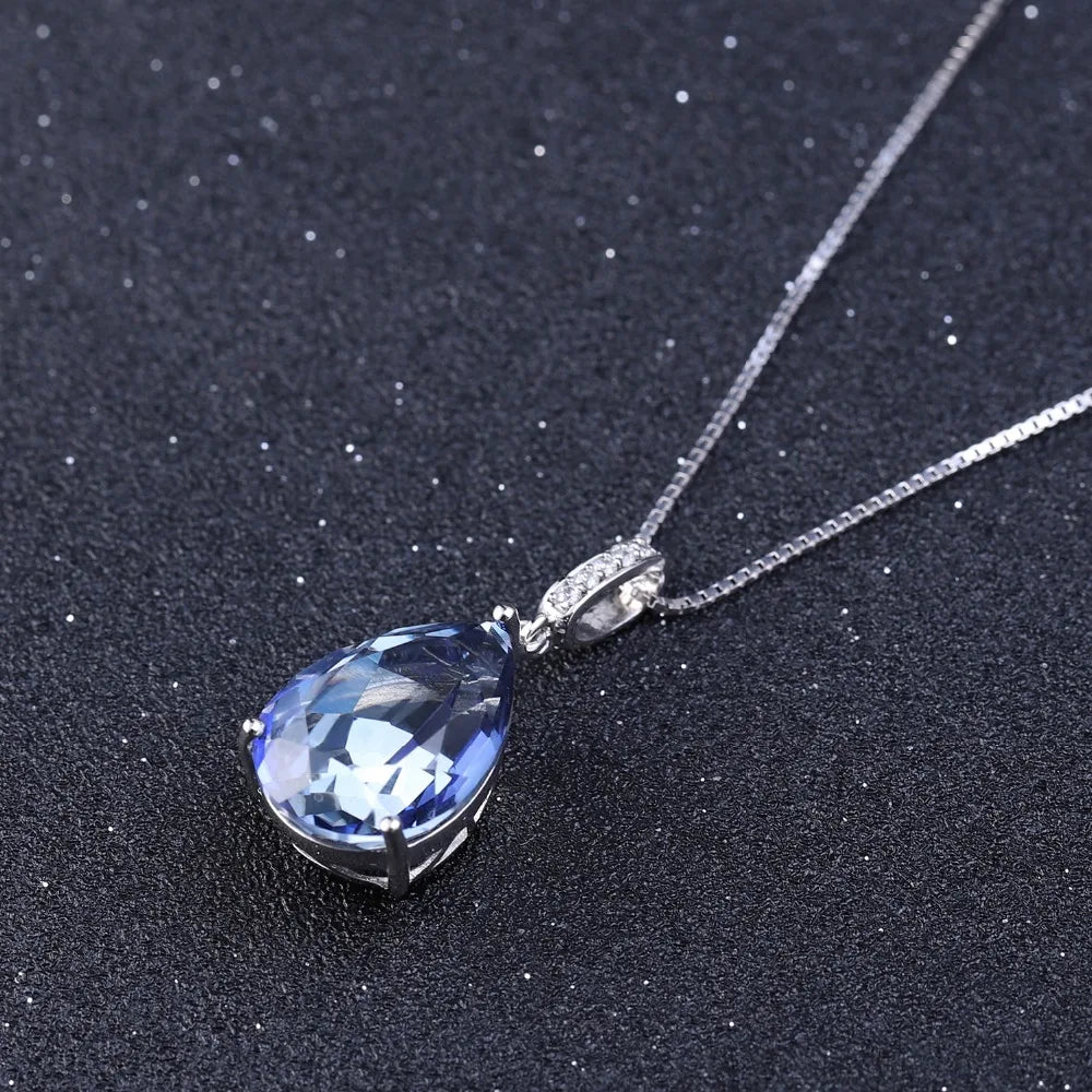 Natural Iolite Blue Mystic Quartz Pendant Necklace Sterling Silver Jewelry