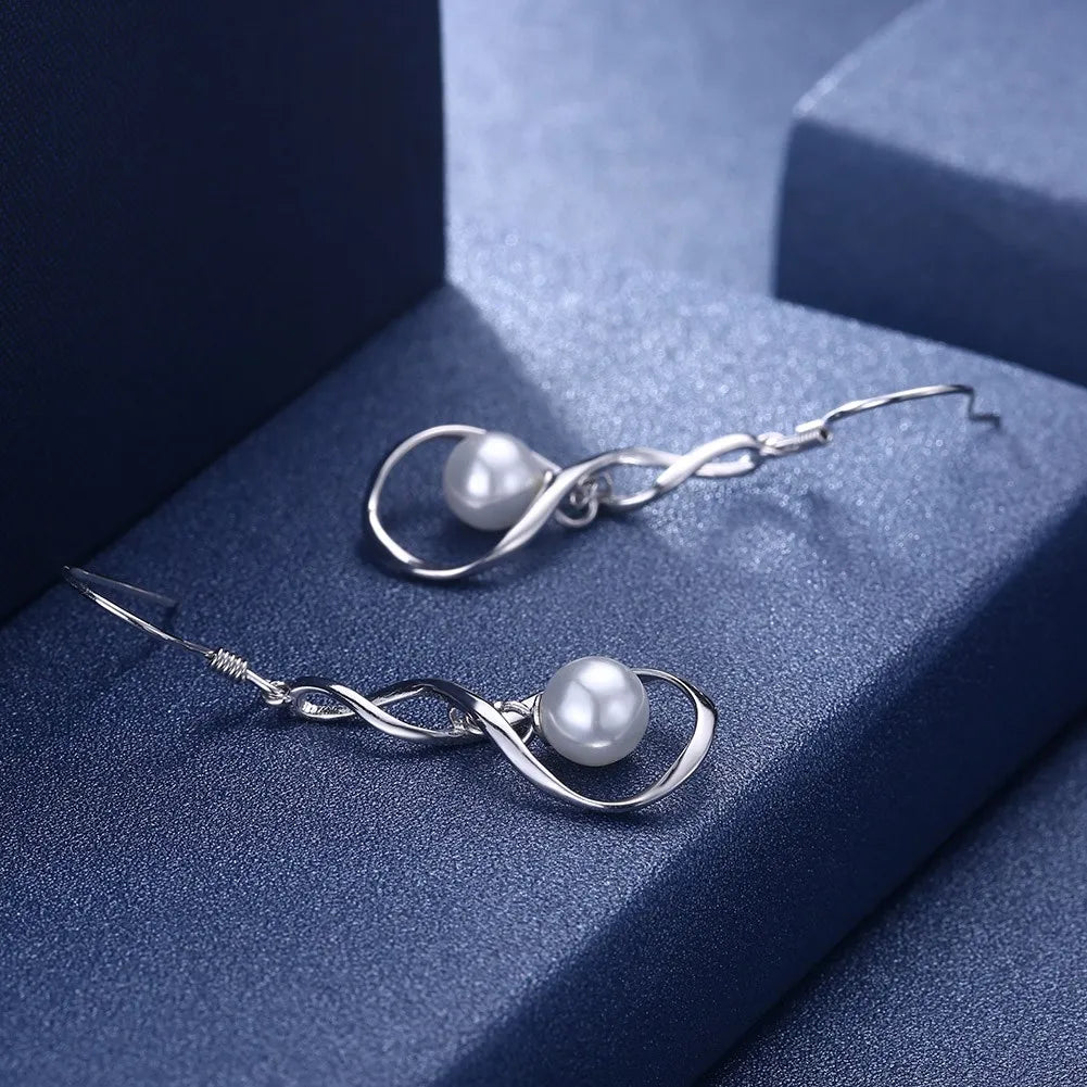 Freshwater Pearl Hook Earrings For Women 925 Sterling Silver Infinity Earring Jewelry