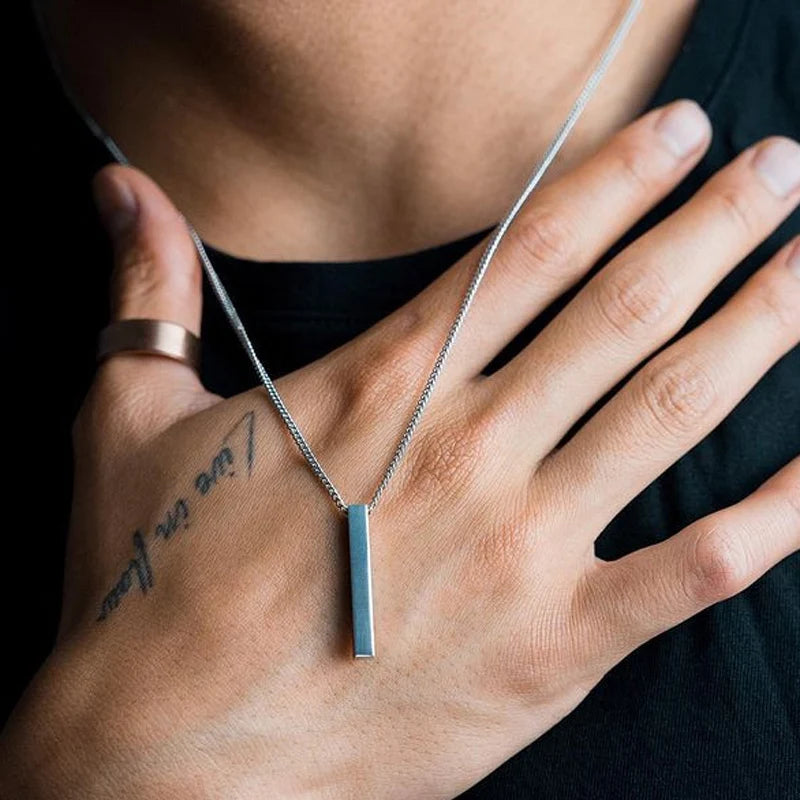 hot classic Rectangle Pendant Necklace men Stainless Steel Black color Cuban Chain Necklace For Men Jewelry
