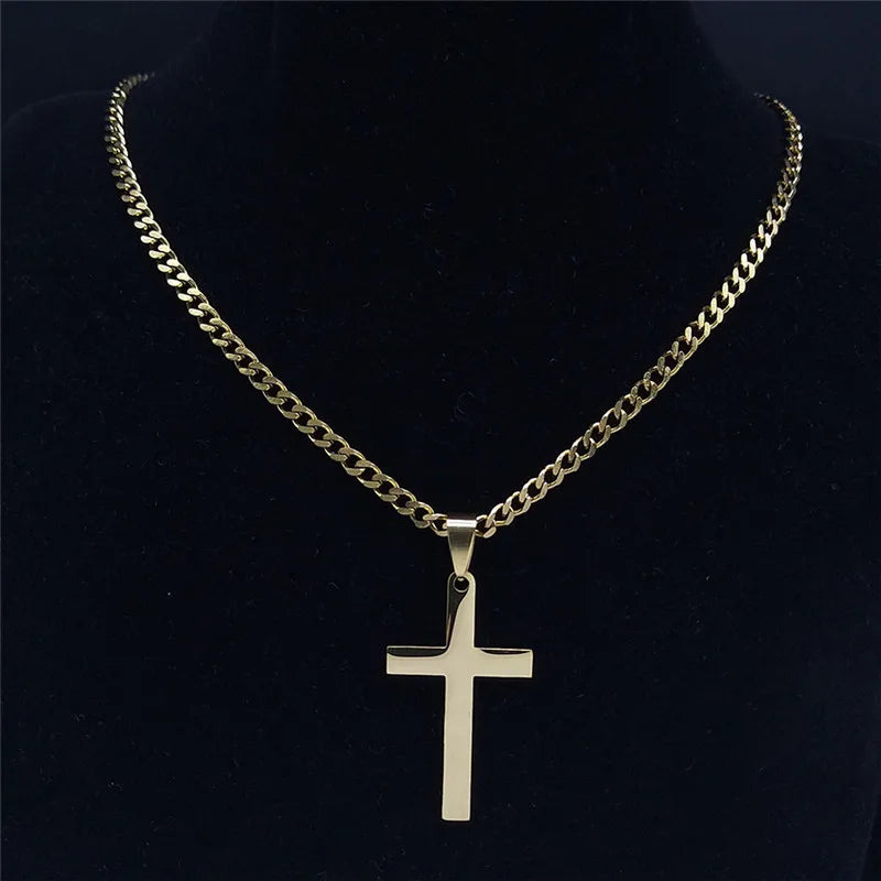 Stainless Steel Cross Chain Necklace for Men Women