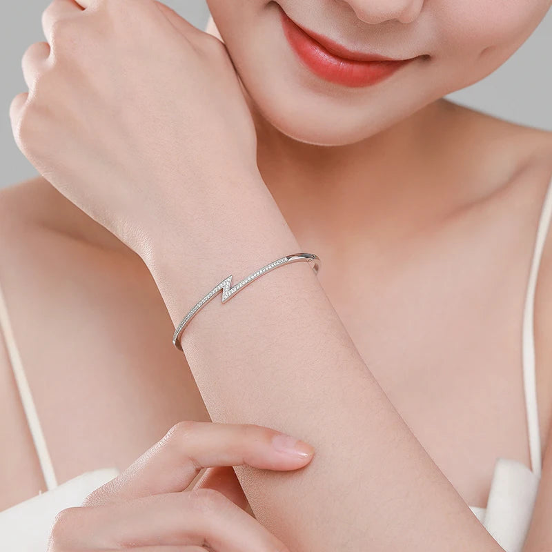 Lightning Shape Sterling Silver Bangle For Women