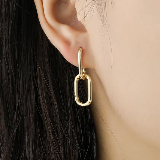 925 Sterling Silver Geometric Oval Hoop Earrings For Women Simple Metal Style Earrings For Women
