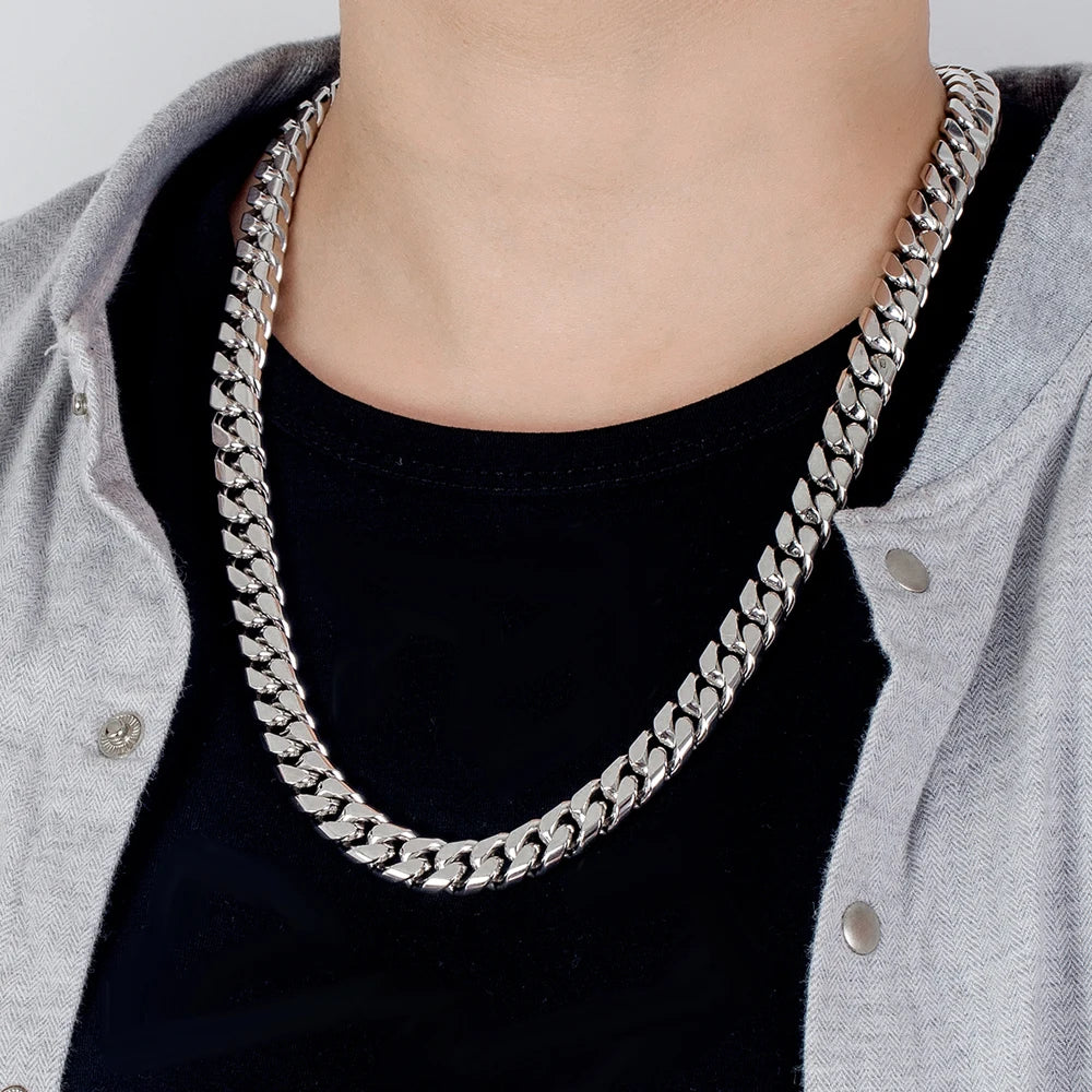 Hip Hop Paved Ruggedly Wide 12MM Curb Cuban Chain 925 Sterling Silver Necklace Necklaces For Men