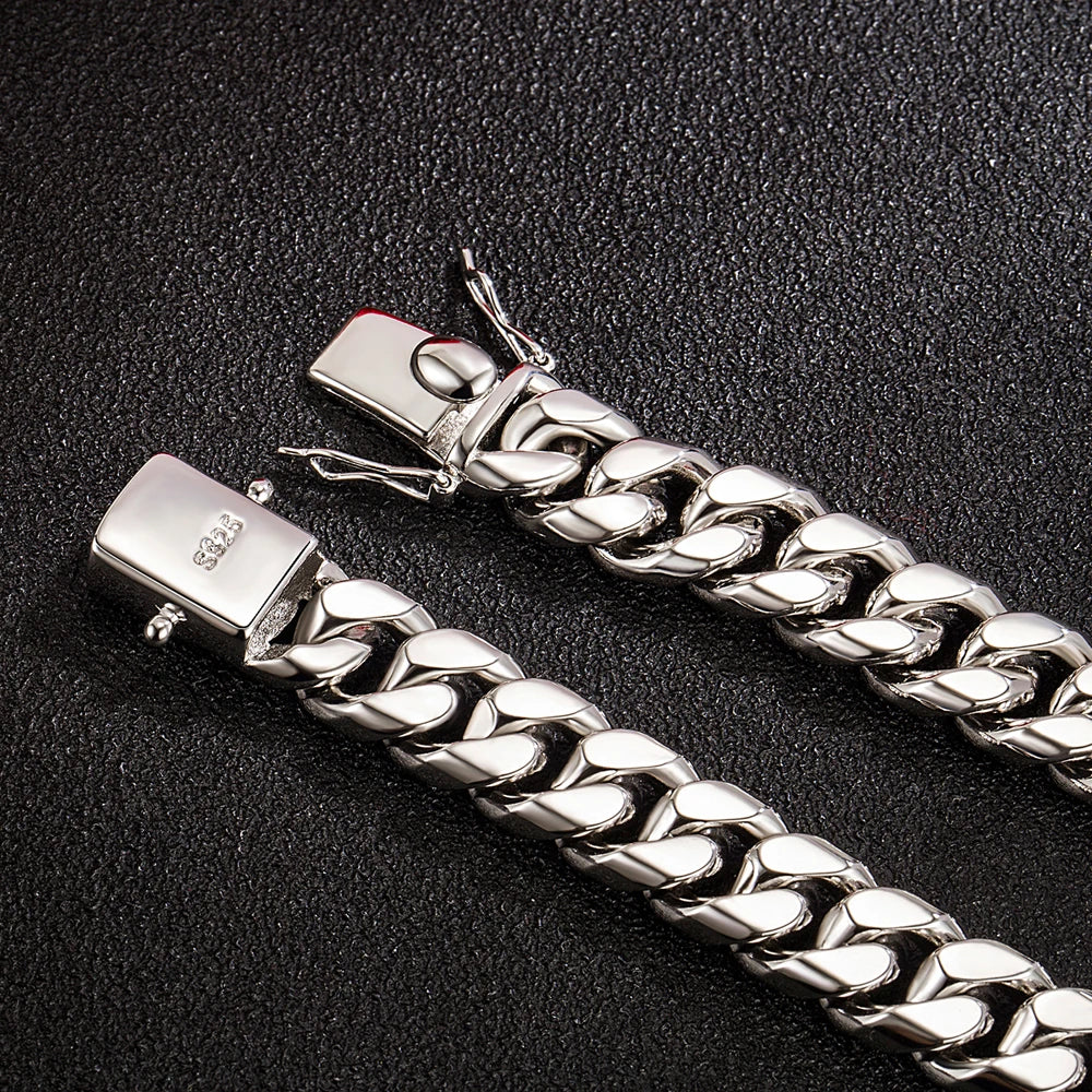 Hip Hop Paved Ruggedly Wide 12MM Curb Cuban Chain 925 Sterling Silver Necklace Necklaces For Men