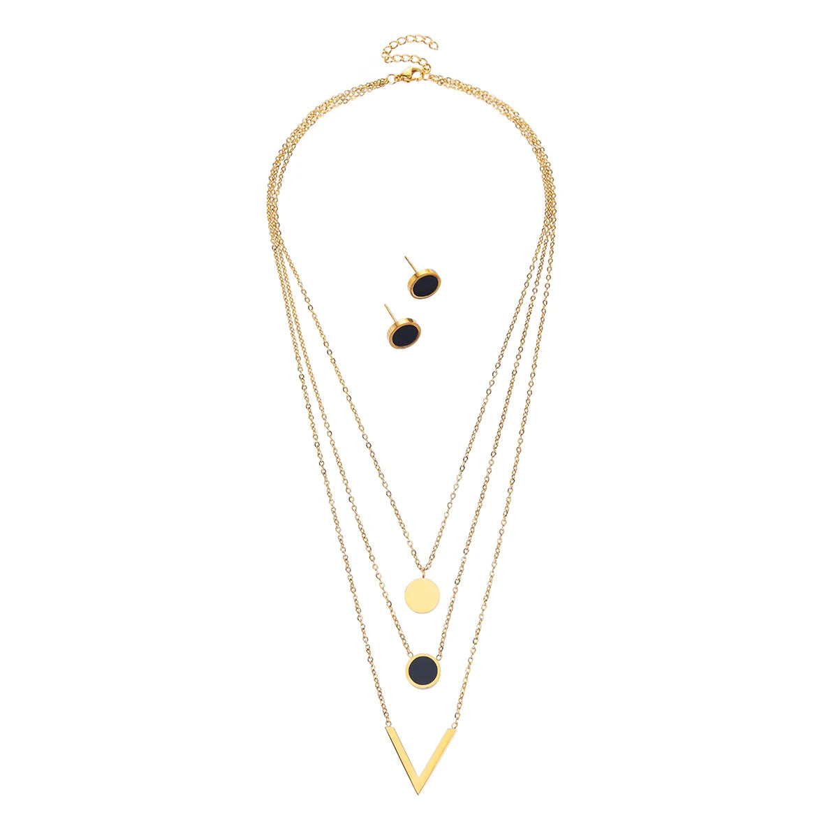 3 piece set 18K gold-plated stainless steel V-shaped shell necklace earrings