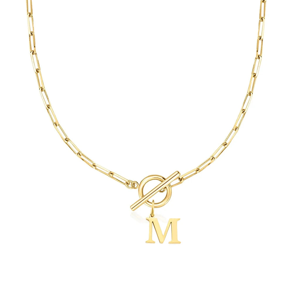 Stainless steel Initial necklace A-Z Letter charms pendant Choker Necklace