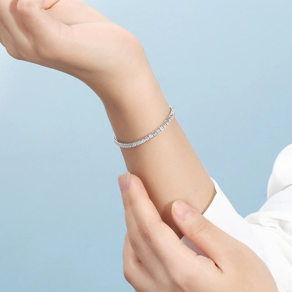 Tennis Bracelet Sterling Silver 2mm Princess Cut Bracelet for Women