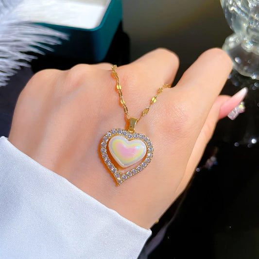 Stainless Steel Fashion Mermaid Color Imitation Pearl Pendant Necklace Women Choker Jewelry