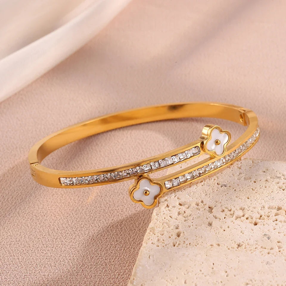 3Pcs/Sets Stainless Steel Clover Flower Cross Nail Bracelet for Women