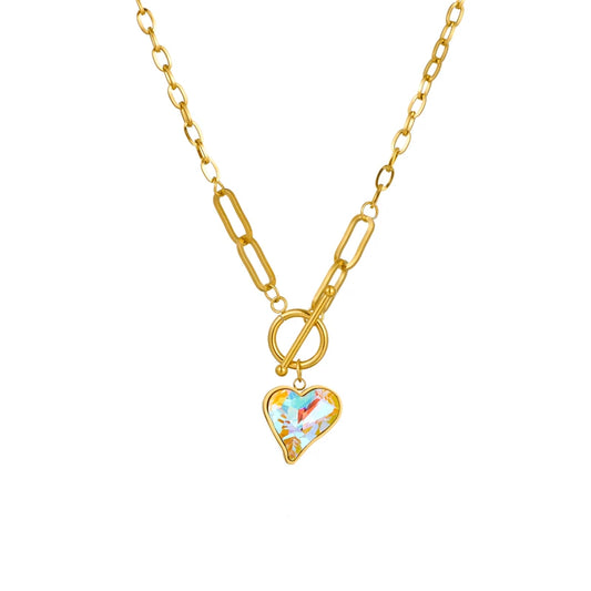Stainless Steel Colorful Dazzling Heart Pendant Necklace For Women Girl Waterproof Jewelry