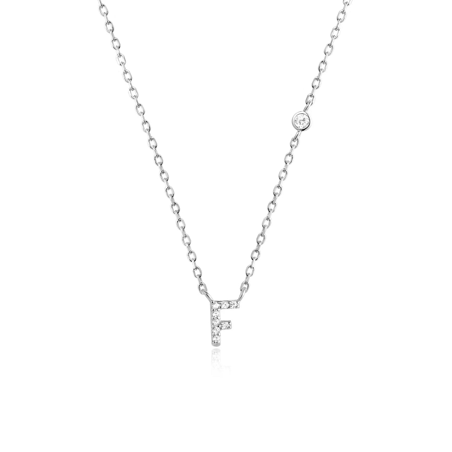 Sterling Silver Letters A- Z Zircon CZ Pendant Monogram Necklace