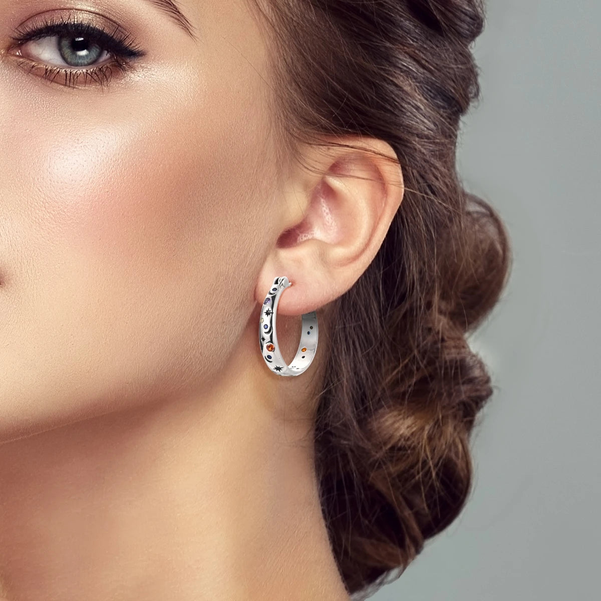 Sterling Silver Colorful Brilliant Moon And Starry Sky Earrings For Women