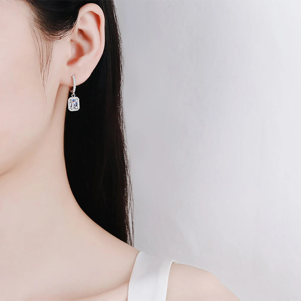 Emerald Moissanite Hoop Drop Earrings Silver Sterling For Women