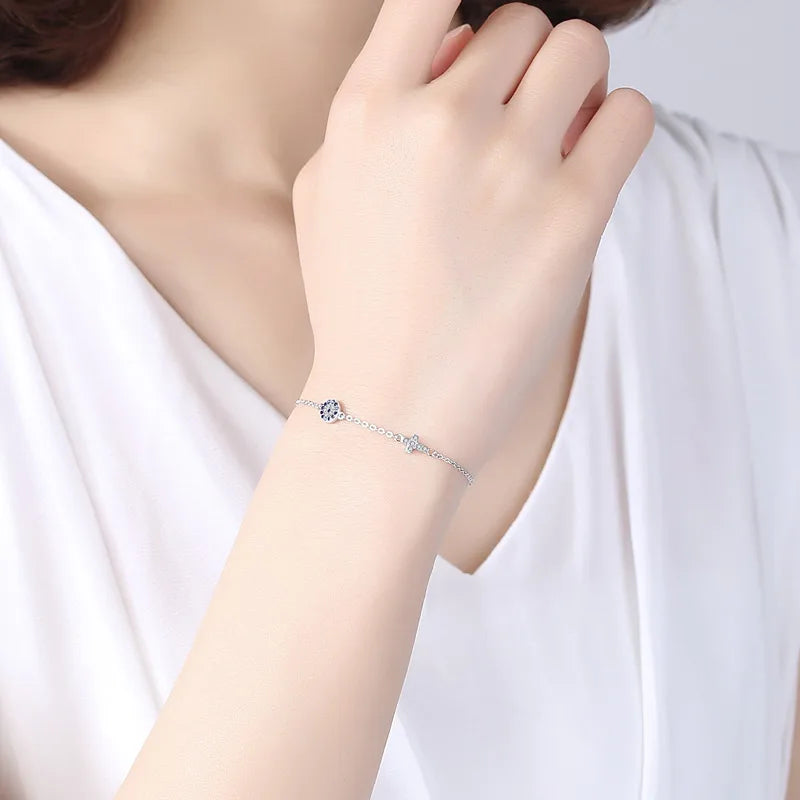 Blue Evil Eye Cross Bracelet 925 Sterling Silver Small Bracelets For Women Good Luck CZ Jewelry