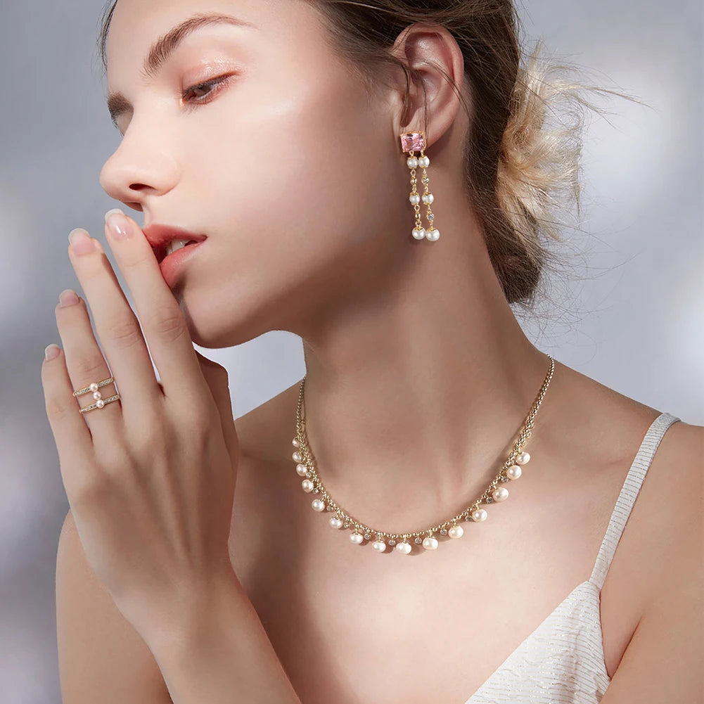 14K Gold plated Sterling Silver Ball Bead Necklace with fresh water Pearls for Women Choker Jewellery