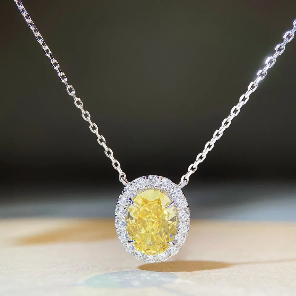 Sterling Silver yellow stone Necklace Collar Chain