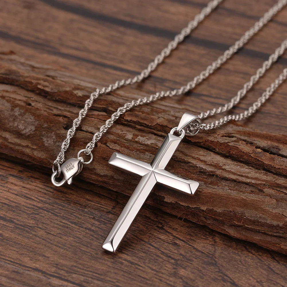 925 Sterling Silver Simple Cross Pendant for Women Men Pure Silver Fashion Christian Religious Jewelry
