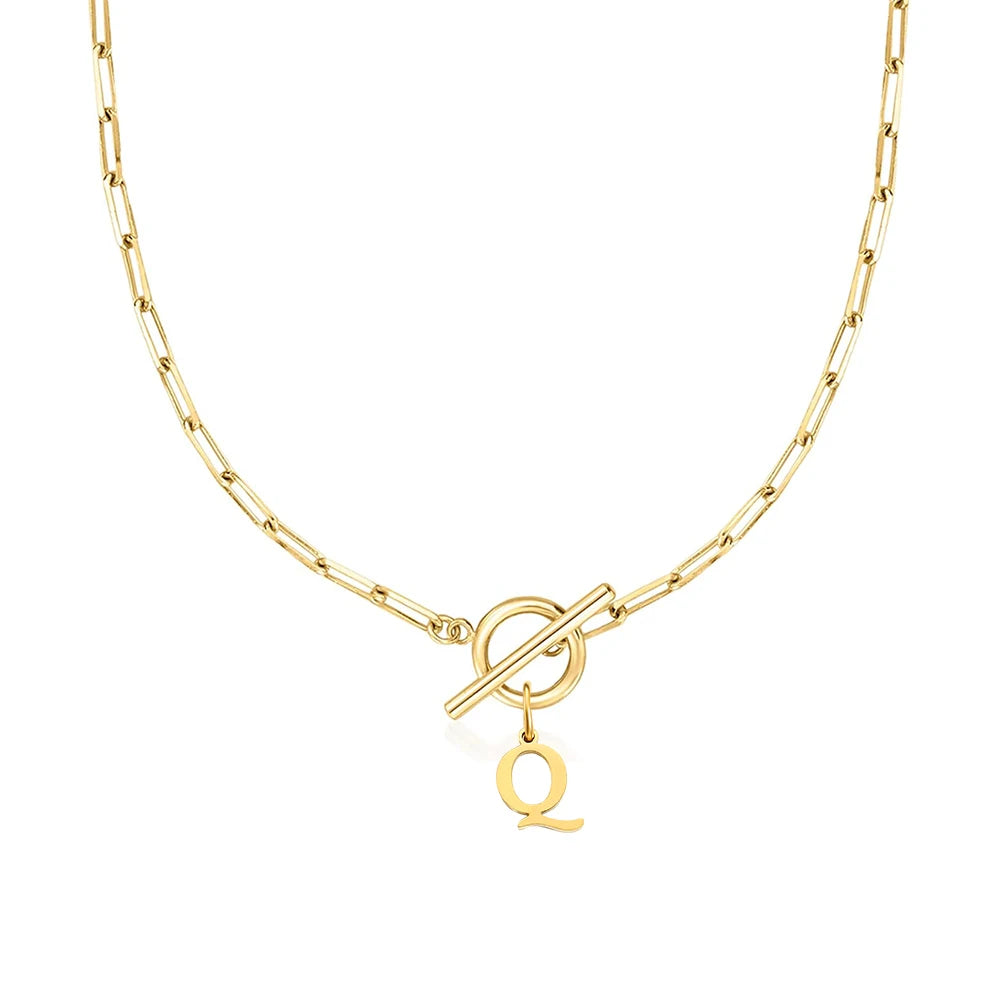 Stainless steel Initial necklace A-Z Letter charms pendant Choker Necklace