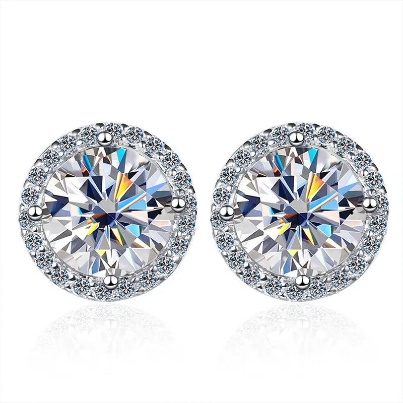 1ct D Color Moissanite Sterling Sliver Halo Stud Earrings For Women