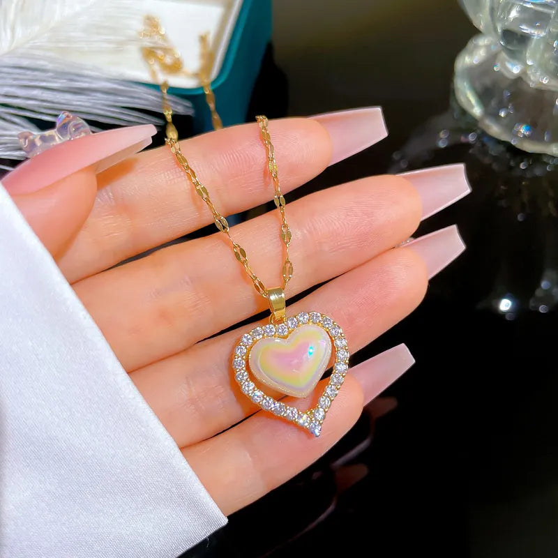 Stainless Steel Fashion Mermaid Color Imitation Pearl Pendant Necklace Women Choker Jewelry