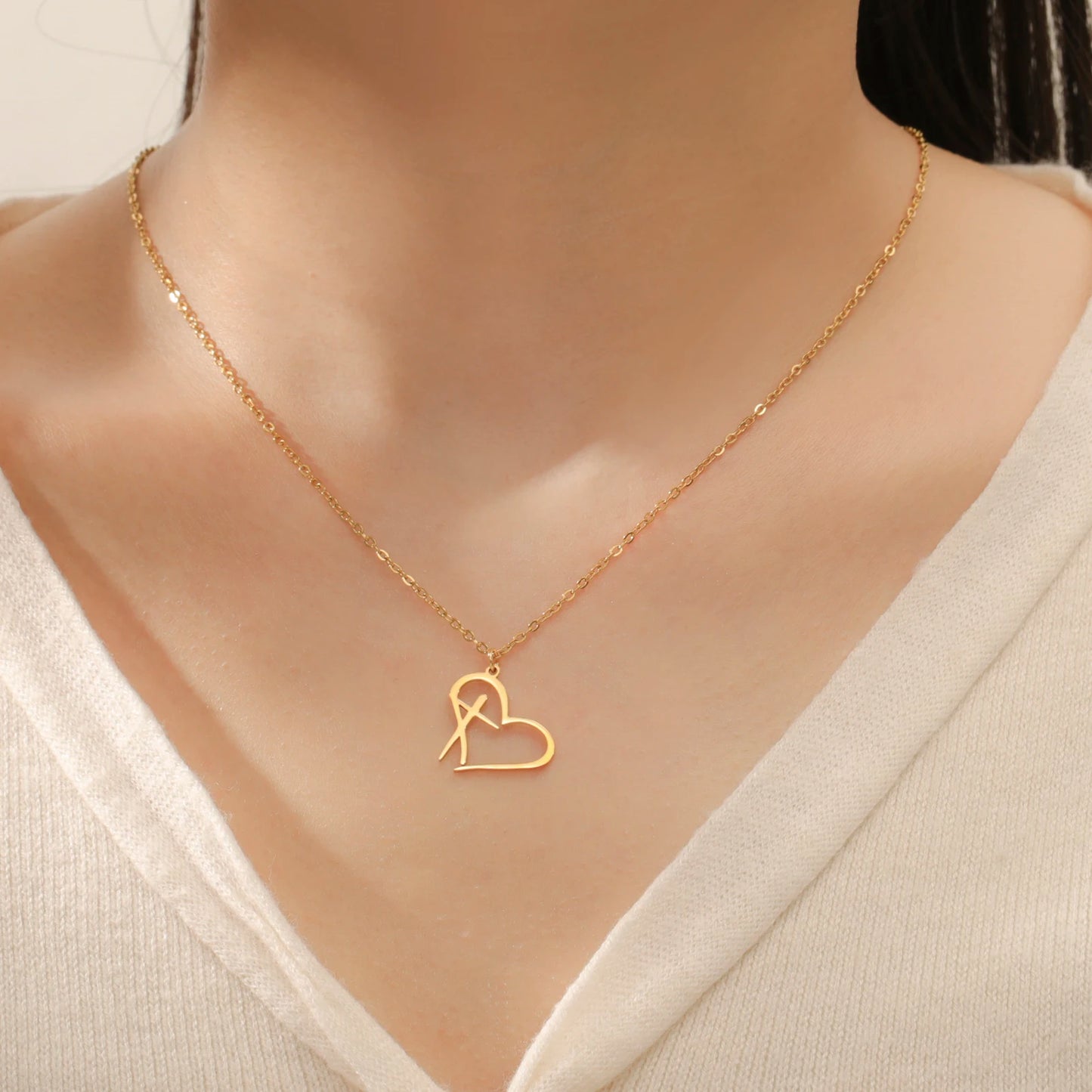 Heart-shaped Cross Necklace Stainless Steel Chain