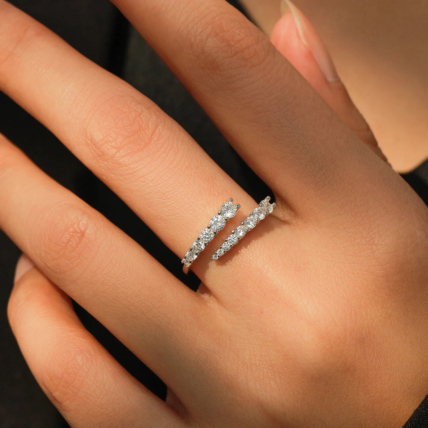 Sterling Silver Round Zircon Resizable Rings