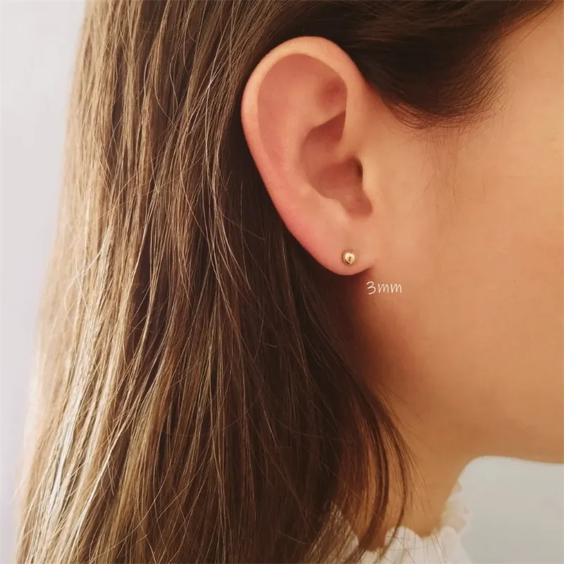 14K Gold Filled Tiny Ball Studs Earrings For Women Jewelry