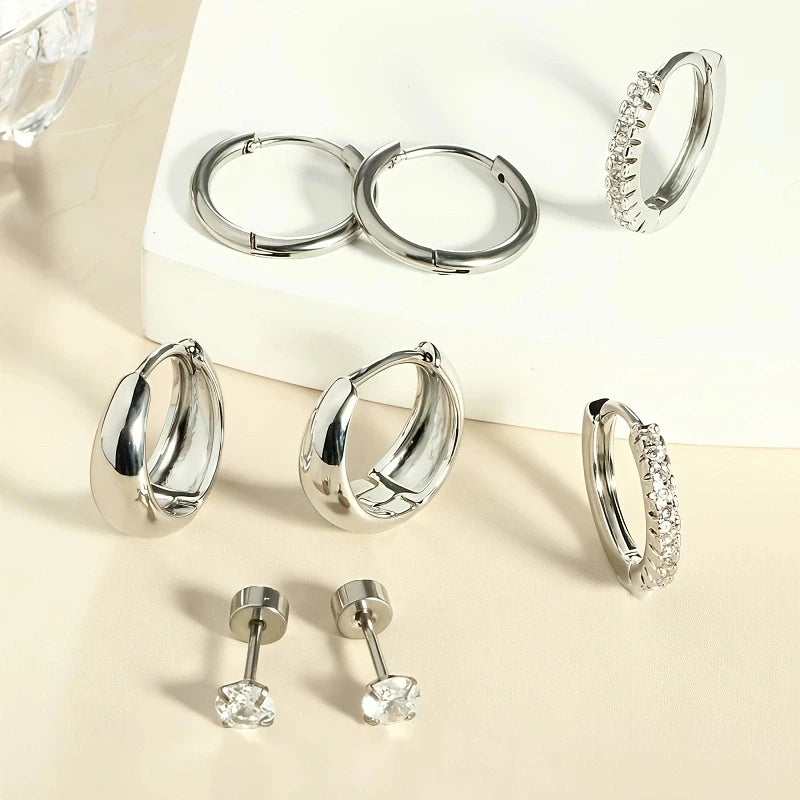 8pcs Hypoallergenic Thick Earrings Stainless Steel Jewelry Set